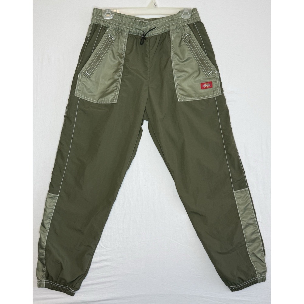 Dickies Women's Green Nylon Jogger Pants Size M Drawstring Elastic Waist Pockets